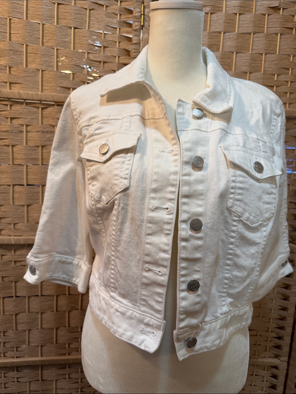 LOFT Off-White Cropped Denim Jacket